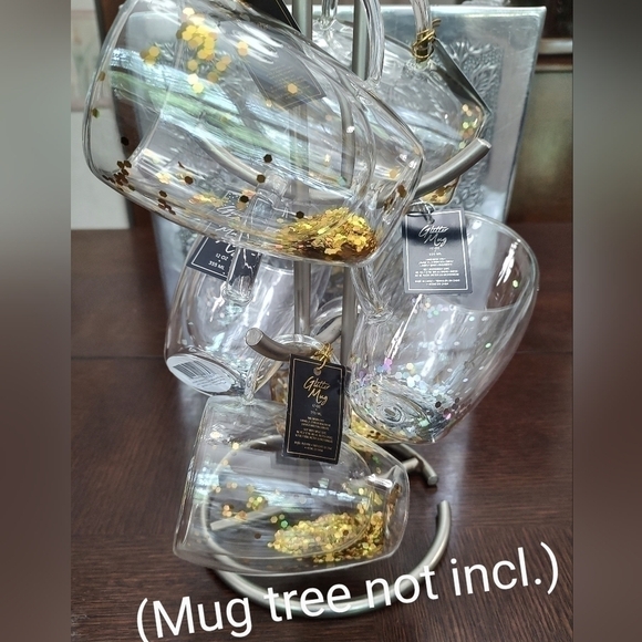 Double Walled (Insulated) Gold & Silver Glittery 12Oz Glass Coffee Mugs Set of 6 - Picture 9 of 12